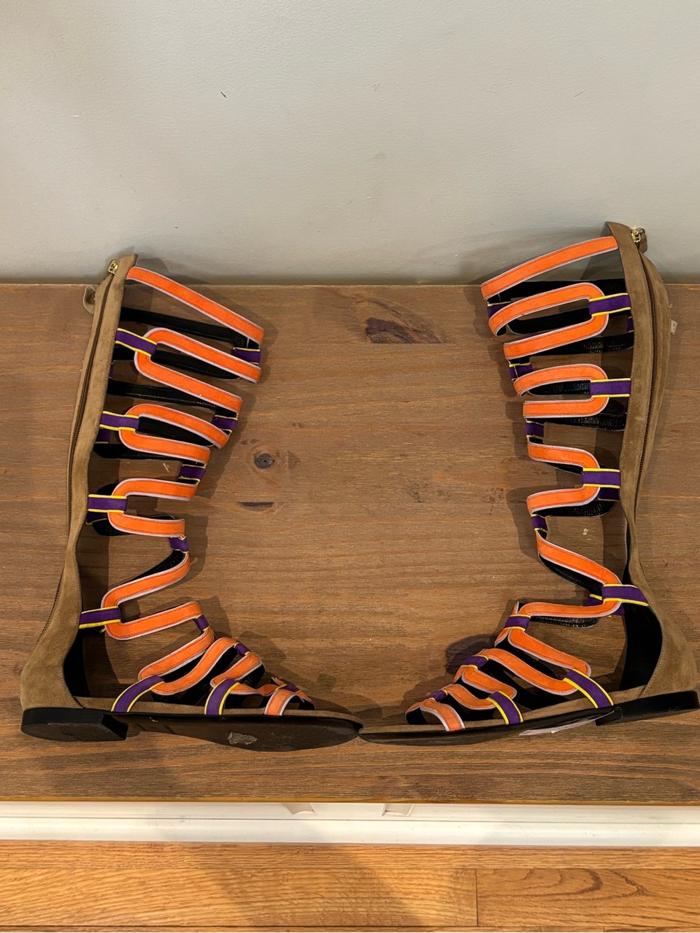 Pierre Hardy Kaliste tall suede orange and purple gladiator sandals sz 7 $1,639